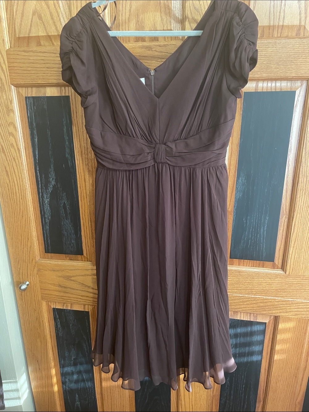 Suzi Chin for Maggy Boutique Brown V-Neck Chiffon Dress